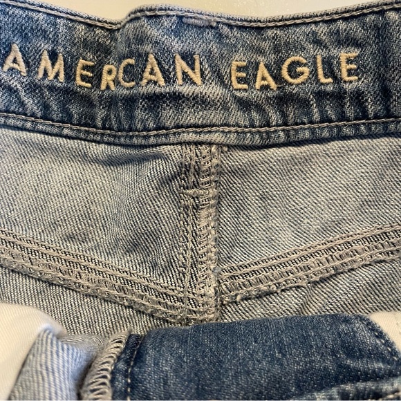 American Eagle Denim Shorts Sz 4Half Blue Plaid Highest Rise Mom Summer Casual - Picture 10 of 12